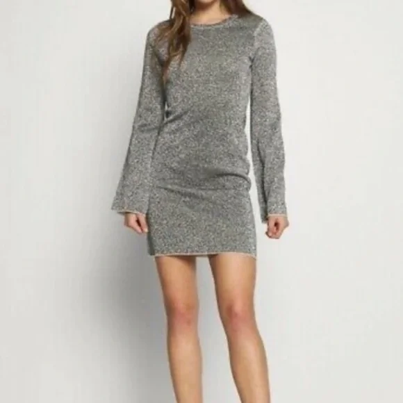 Good American | Dresses | Good American Grey Glitter Flared Sleeve Bodycon  Mini Dress Nwt 2 | Poshmark